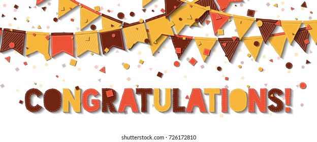 Bunting fair flags. Admirable celebration card. Autumn holiday decorations and confetti. Bunting fair flags vector illustration.