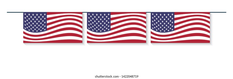 Bunting Flag, Flag of america For decorating the Declaration of Independence day, United State of America, 4 july, Illustrator, eps 10