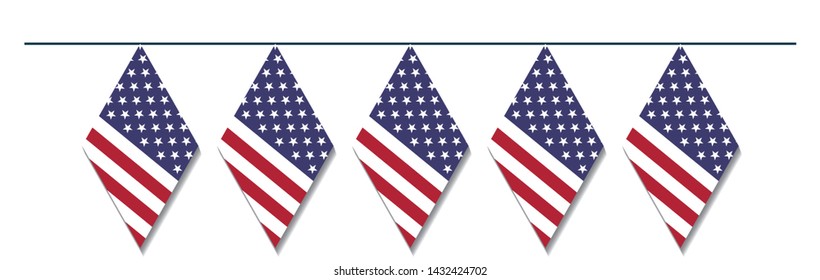 Bunting Flag, Flag of america For decorating the Declaration of Independence day, United State of America, 4 july, Illustrator, eps 10