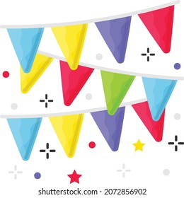 Bunting Flag Concept, colorful triangular flags Vector Color Icon Design, Party Celebrations Symbol, Winter Holiday Season Sign, New Year and Christmas Stock Illustration