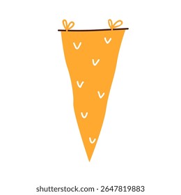 Bunting flag, hanging party banner, triangle shape. Festive birthday pennant, holiday decoration. Garland accessory, decor, ornament. Flat graphic vector illustration isolated on white background
