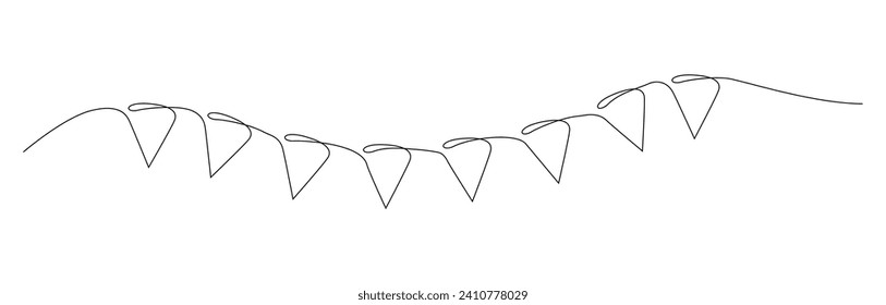 bunting flag outline. line art of hanging flag for banner, poster, greeting card, frame border, one continuous line.