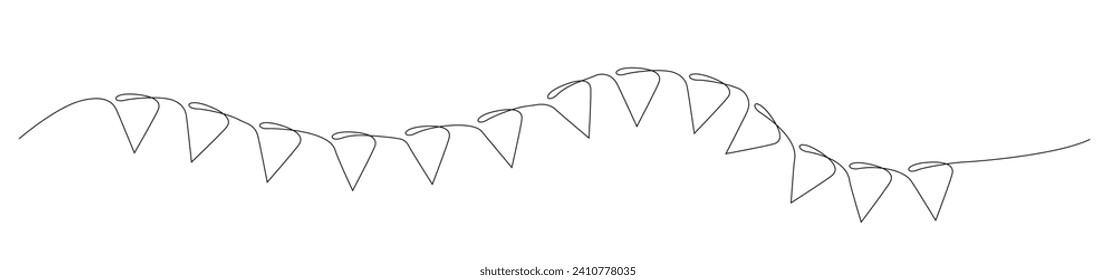 bunting flag outline. line art of hanging flag for banner, poster, greeting card, frame border, one continuous line.