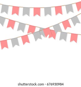 bunting flag pink grey color, background isolated vector