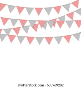 bunting flag triangle pink grey color isolated vector 