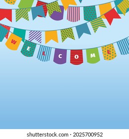 Bunting flags background. Celebration colored decoration buntings collection garish vector carnival flags