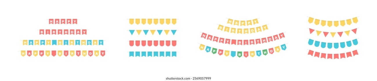 Bunting flags banner. Birthday party and carnival garland decoration. Flags bunting garland illustration. Festive decorations. Vector party flags