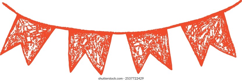 Bunting flags banner hand drawn with wax crayons, birthday party element 