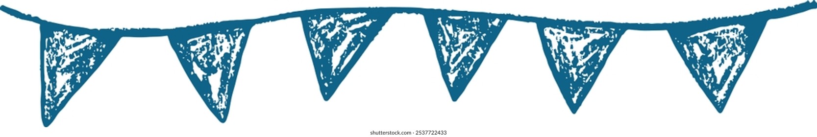 Bunting flags banner hand drawn with wax crayons, birthday party element 