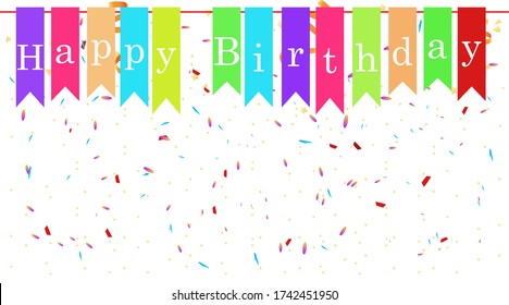 Bunting flags banner with Happy Birthday letter. Background - Editable Vector. Stock vector illustration on white isolated background. 