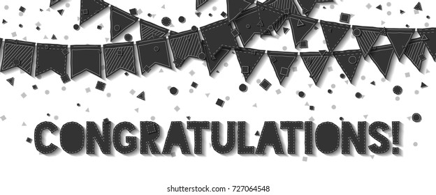 Bunting flags. Bewitching celebration card. Blck on white holiday decorations and confetti. Bunting flags vector illustration.