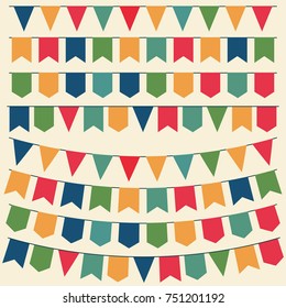 Bunting flags, Colorful party garland flag set for happy birthday. vector decoration elements