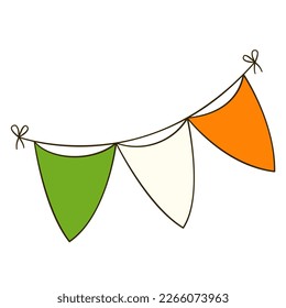Bunting flags in the colors of the Irish flag. Cartoon. Vector illustration. Isolated on white background