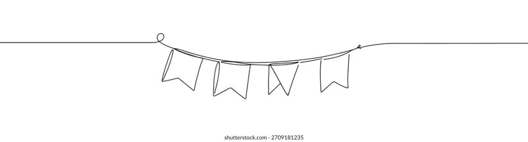 Bunting Fahnen durchgehende einzeilige Zeichnung. Handgezeichnete Festtagsfahnen Girlande.
