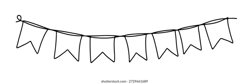 Bunting Fahnen durchgehende einzeilige Zeichnung. Handgezeichnete Festtagsfahnen Girlande.