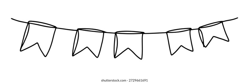 Bunting Fahnen durchgehende einzeilige Zeichnung. Handgezeichnete Festtagsfahnen Girlande.