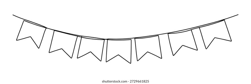 Bunting Fahnen durchgehende einzeilige Zeichnung. Handgezeichnete Festtagsfahnen Girlande.