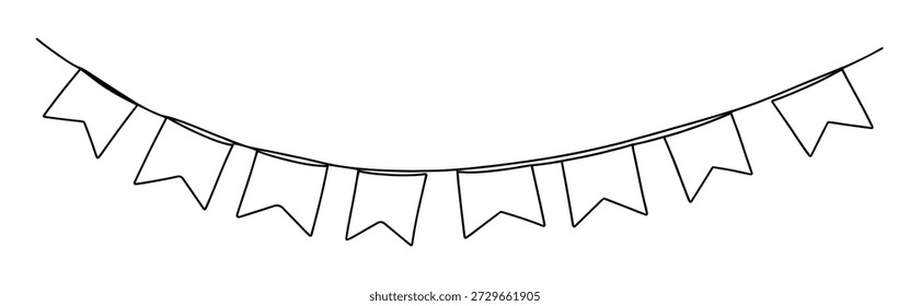 Bunting Fahnen durchgehende einzeilige Zeichnung. Handgezeichnete Festtagsfahnen Girlande.