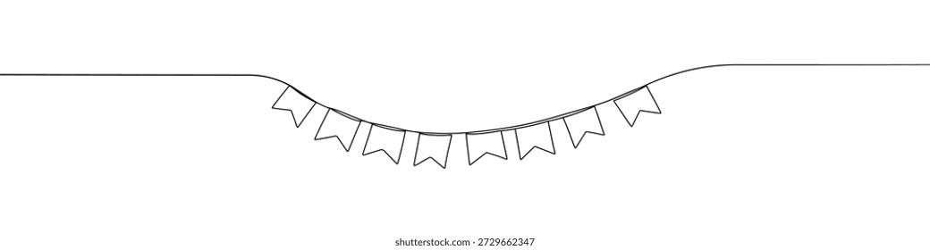 Bunting Fahnen durchgehende einzeilige Zeichnung. Handgezeichnete Festtagsfahnen Girlande.