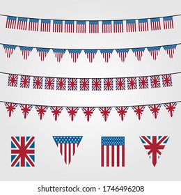 banderas de amarre decoración símbolo vector, diseño de ilustración de agrupamiento de jack americano y de unión