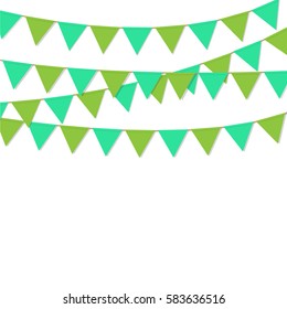 bunting flags green color background isolated vector