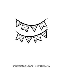 Icono de doodle dibujado a mano con marcas de Bunting. Fiesta, celebración, concepto de cumpleaños feliz ilustración de boceto vectorial para impresión, web, móvil e infografías aisladas en fondo blanco.