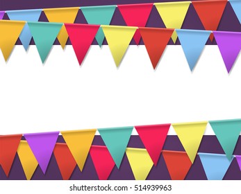 Bunting Flags for Holidays. Template for Poster with Empty Frame for Your Text. Vector