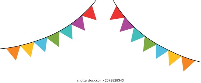 Bunting flags icons in colorful triangular shapes showing festive decoration used for celebrations, parties, events and banner displays.