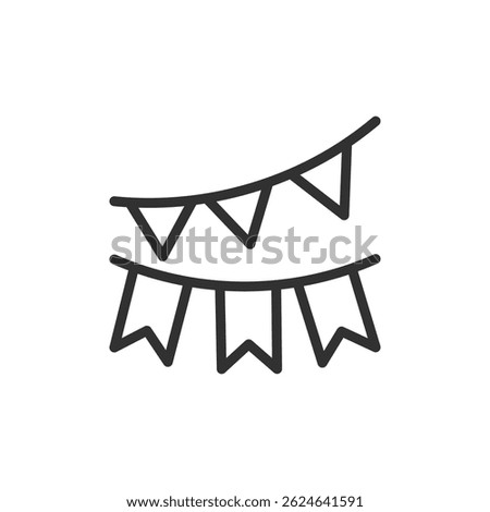 Bunting flags, linear icon. Hanging decoration for events and parties. Line with editable stroke.