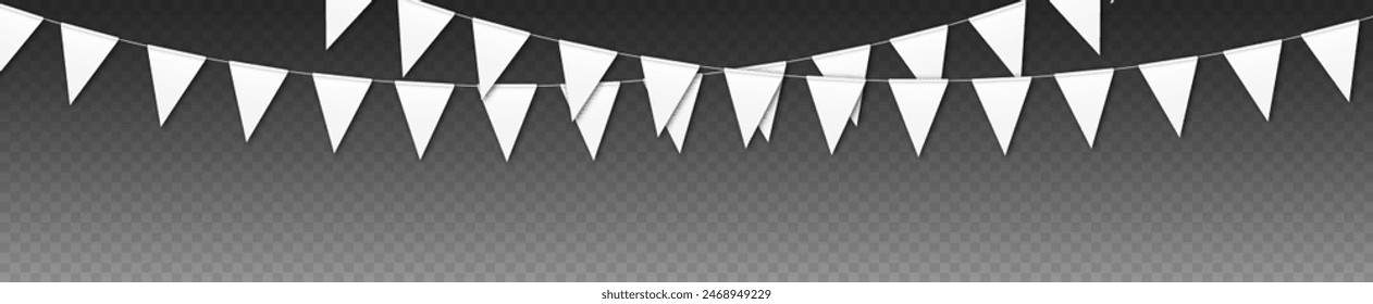 Bunting flags mockup, carnival party flags, festive pennants hanging on a rope. Festival vector decoration.