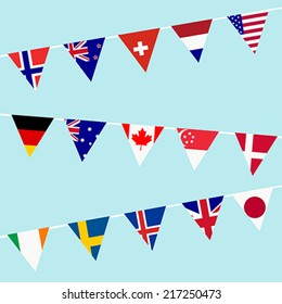 Bunting with flags of the most developed countries in the World
