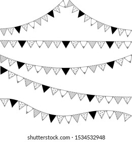 Bunting flags on white background, vector.