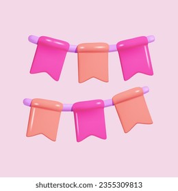 Bunting flags, party decoration 3d vector icon.