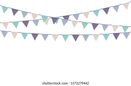 Bunting flags party decoration in pastel colors. Colorful vector.