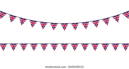 Bunting flags with Union Jack design, perfect for UK-themed events, British celebrations, or patriotic decorations.