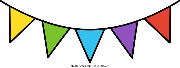 Bunting flags vector icon silhouette, Triangle flags in rainbow colors elements vector illustration, Festive flags illustration isolated