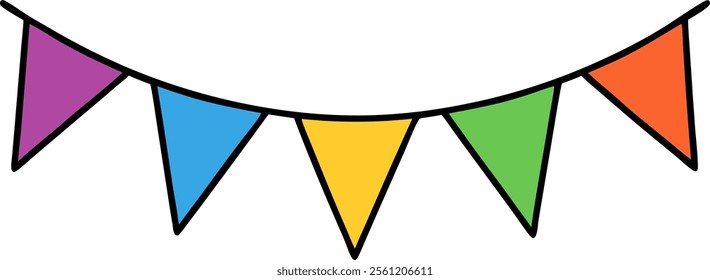 Bunting flags vector icon silhouette, Triangle flags in rainbow colors elements vector illustration, Festive flags illustration isolated