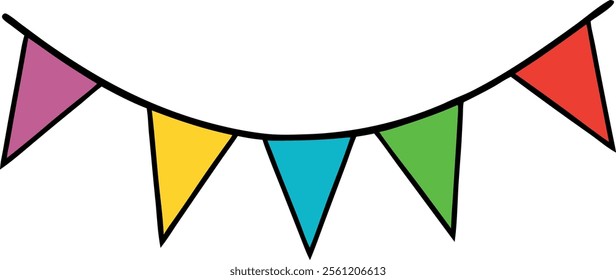 Bunting flags vector icon silhouette, Triangle flags in rainbow colors elements vector illustration, Festive flags illustration isolated