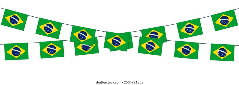 Bunting garland with brazilian flags, vector decorative element. Independence Day of Brazil concept.
