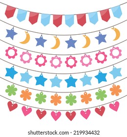 bunting and garland decoration vector set. vector