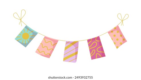 Bunting Girland Doodle. Doodle Geburtstag Girlande von Fahnen. Fest oder Weihnachtsfeier Bunker Grenzdekoration