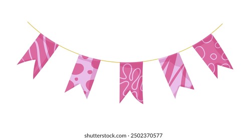 Bunting garland doodle. Doodle birthday garland of flags. Festival or Christmas party bunting border decoration