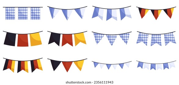 Bunting garland with flags in traditional colors. Germany, Bavaria, Munich color