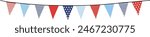 Bunting garland. Party flags with stripes and stars in USA flag colors isolated on background. Vector illustration, web banner. Memorial, labor day. Independence day, 4th July. Birthday, anniversary.