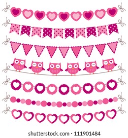 Bunting and garland pink vector set