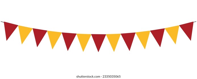 bunting garland, red and yellow, string of triangular flags, pennants, vector decorative element, Spanish National Day, Fiesta Nacional de Espana