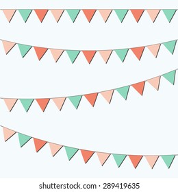 Bunting and garland set. Colorful festive flags. Vector illustration. Elements for celebrating, party or festival design.