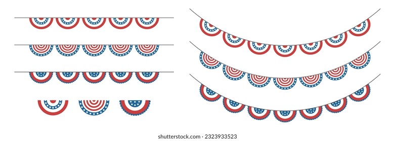 Bunting garland set with semicircle flags. USA independence day.