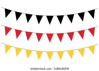 bunting garland, set of triangular flag strings, German Unity day, pennants, retro style vector illustration, wimpelkette schwarz rot gold