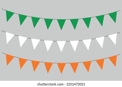 bunting garland, set of triangular flag strings, St Patrick Day, pennants, retro style vector illustration